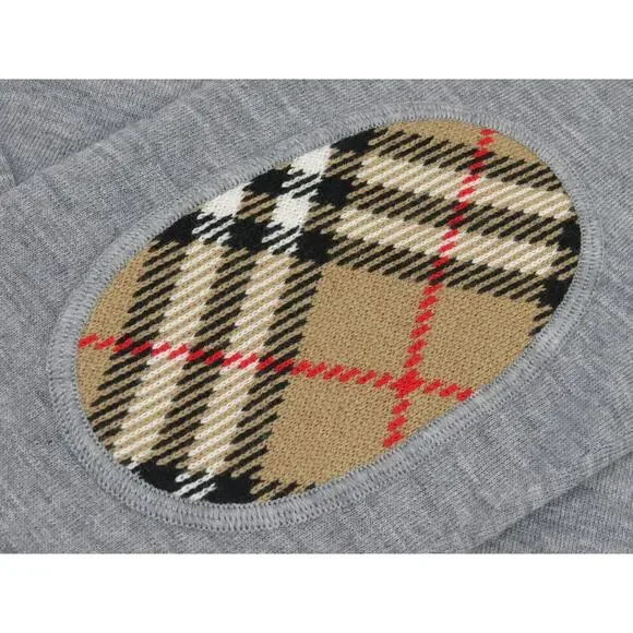 $830 BURBERRY BEMPTON GRAY MERINO WOOL ELBOW CHECK PATCHES PULLOVER SWEATER S